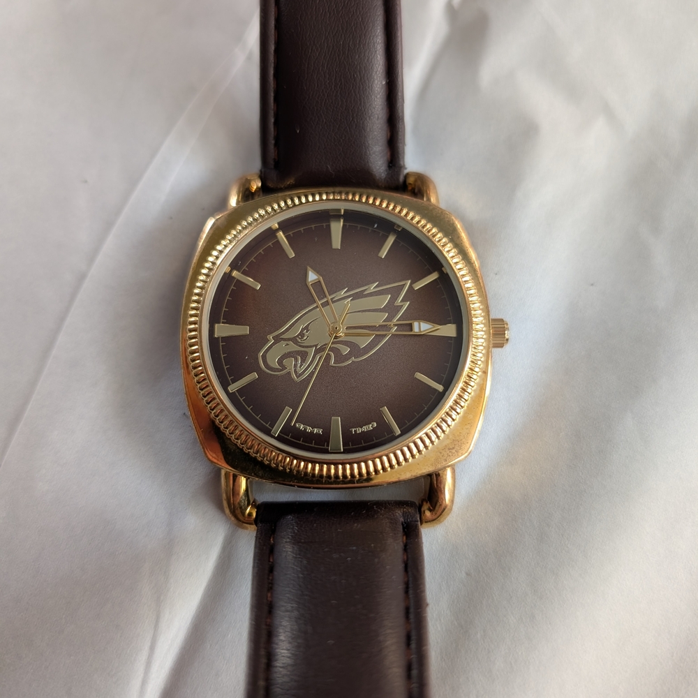Brown Leather Strap Watch with Gold Accents